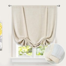 Double Layer Linen Blackout Tie Up Curtains Thermal Insulated Fully Lined B