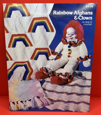 VTG 1985 JAO Enterprises, Inc. Rainbow Afghans & Clown Pattern to Knit & Crochet