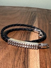 KING BABY STUDIO doble wrap black Leather Bracelet with Sterling S .925 Size 7.5