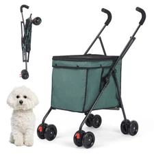 Shopping Trolley 33Lbs 4 Wheels Dog Stroller Rotate Pink Pet Puppy Strollertrave