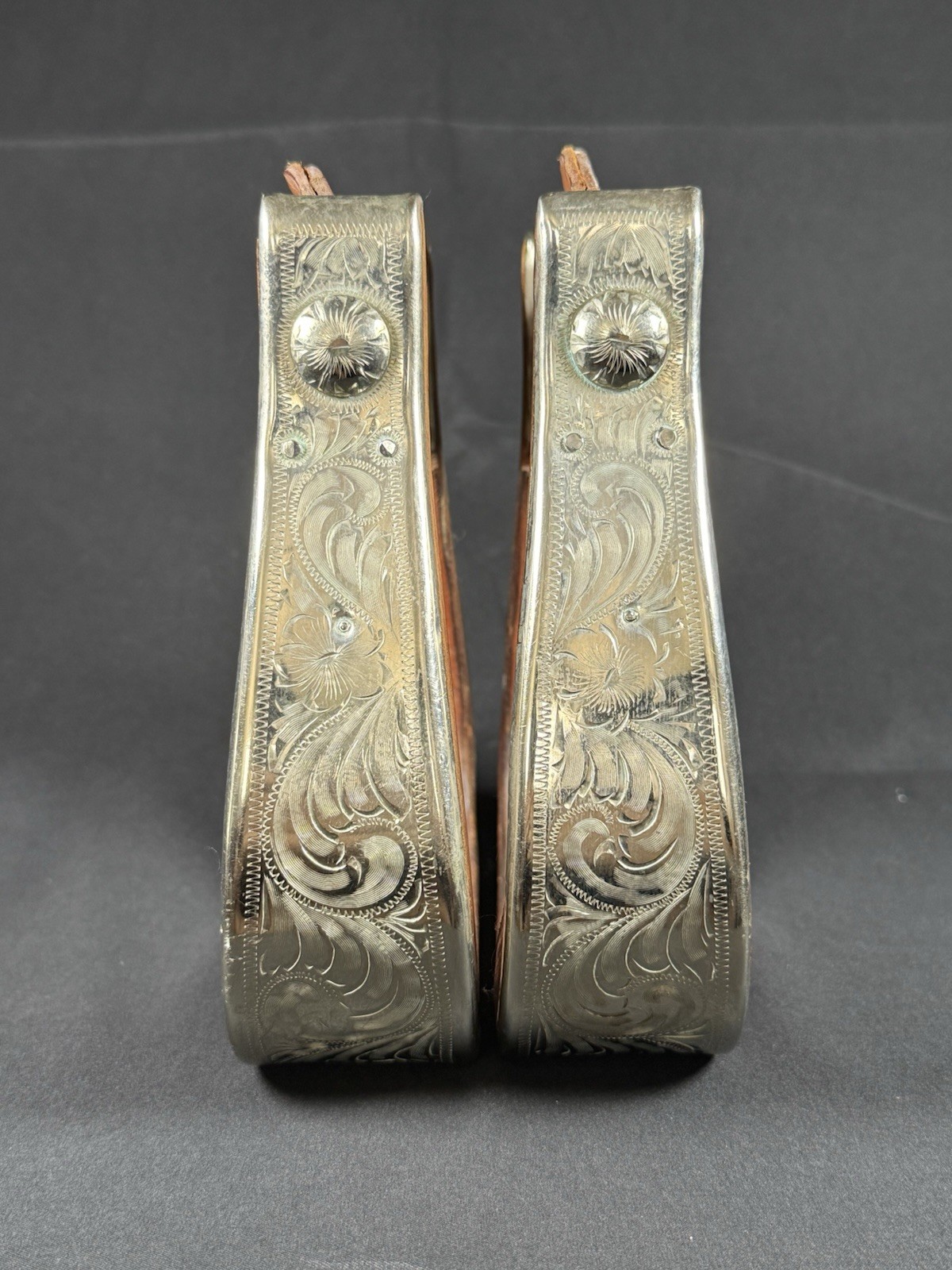 Vtg Engraved Diablo Silver Western Saddle Stirrups 2 inch