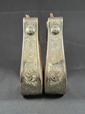 Vtg Engraved Diablo Silver Western Saddle Stirrups 2 inch