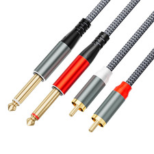 RCA to 1/4 Cable 3.3Ft, Gold-Plated Dual RCA Male to Dual 1/4 Inch TS Male