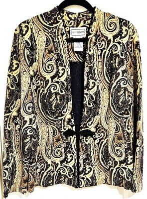 Karin Stevens 12 Black Jacket Cream Metallic Gold Long Sleeve Frog Closure
