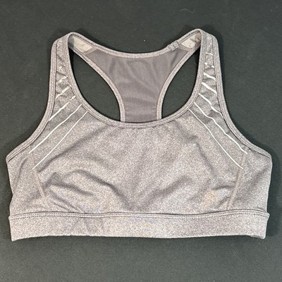 Reebok Womens Size M Sports Bra Gray Racerback Light Weight Low Compression LOGO