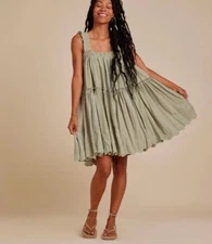 Rylee + Cru Linen Blend Cicily Mini Dress Olive Embroidery Size Small NWT