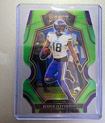 Panini Select 2022 Justin Jefferson Premier Neon Green Prizm Die-Cut #169/299