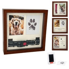 Pet Memorial Dog Picture Frame, 4 Customizable Displays, 9x9, Paw Print Kit f...