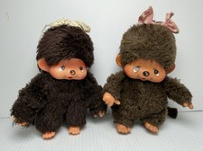 Vintage Monchichi Girl Dolls with Bows Sekiguchi Plush Toy Monkey 5
