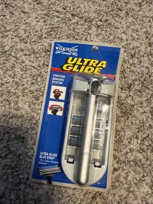 Vintage Wilkinson Sword Razor With 3 Blades Pivoting Ultra Glide Silver NEW!