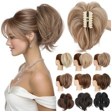Highlights Messy Bun Hair Piece - Claw Clip Short Ponytail Extensions Fake Hair