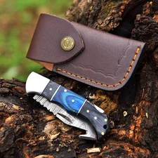 USA Pocket Knife Damascus Folding Blade Knife-Gut Hook - Tactical Survival Case