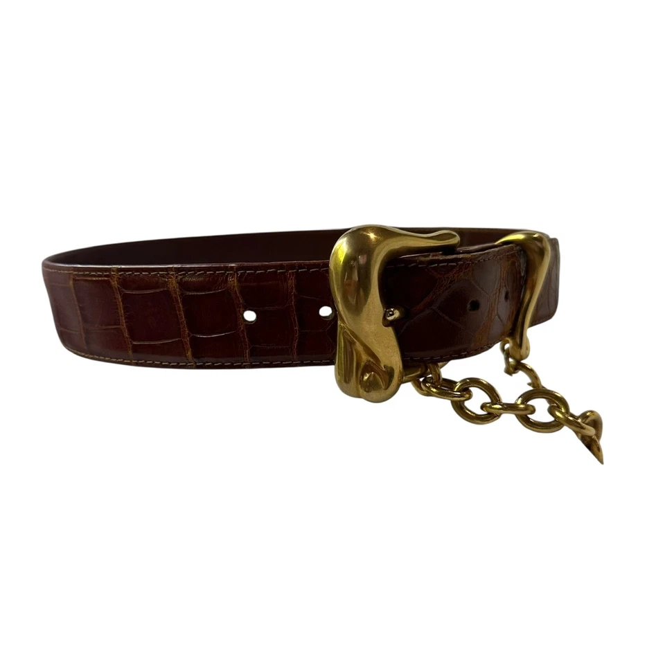 Cinturón de cocodrilo genuino marrón vintage BARRY KIESELSTEIN-CORD 26-28 X pequeño Foto 2 de 4