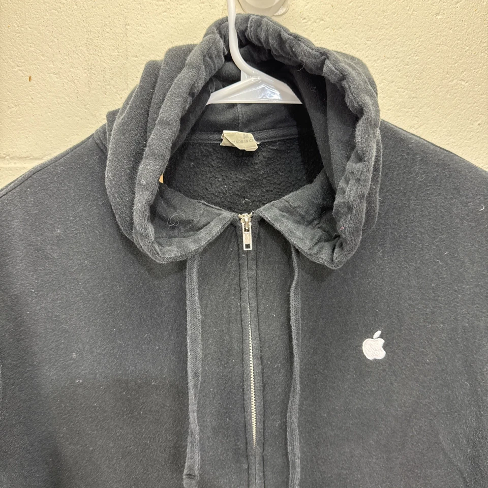Felpa con cappuccio vintage Apple uomo M nera full zip logo promo dipendente rara - Immagine 3 di 4