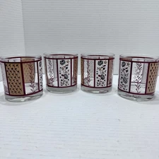 Set of 4 Georges Briard Glass Tumblers Mid Century Floral Design