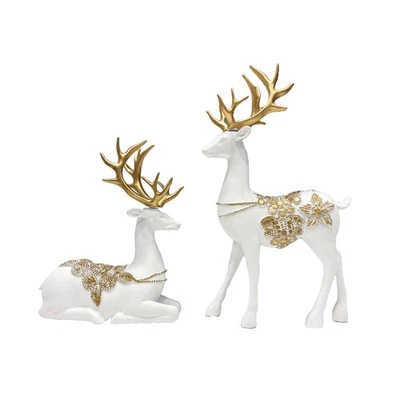 Reindeer Figurines Christmas Decoration Sitting and Standing 12 inches Set of 2