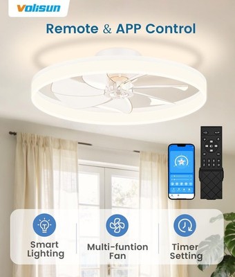 Volisun 27.6in Bladeless Ceiling Fan Light Remote 3000K-6500K