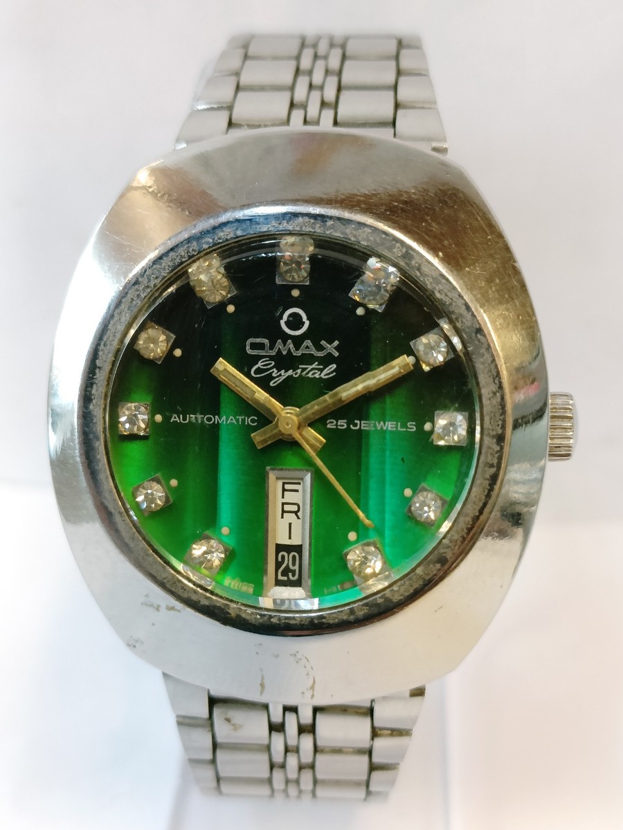 OMAX 25 JEWELS AUTOMATIC DUAL TONE GREEN DIAL 35202 SWISS MEN'S