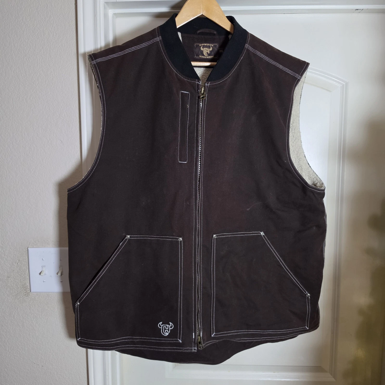 Cowboy Hardware Western Vest Men XXL Brown Full Zip Pockets