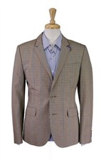 Ted Baker Mens Brown Plaid Cotton 2-Btn Blazer Jacket 3 36R