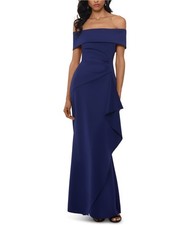 XSCAPE Womens Ruffled Gown Dress, blue, 10