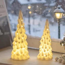 White Ceramic Light Up Christmas Tree Modern LED Tabletop Holiday Decor Gift