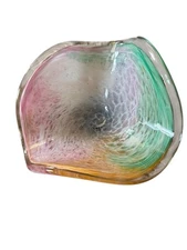 Murano Art Glass Italian Hand Blown Ruffled Multi Colored Swirl Bowl MCM