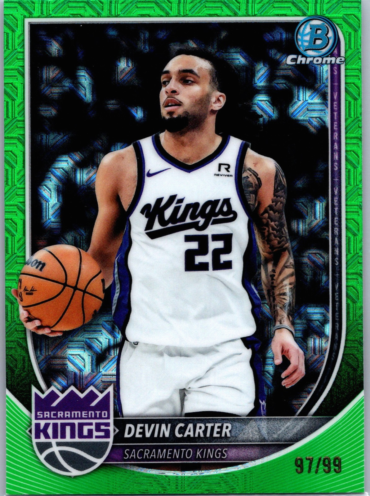 Devin Carter 2025-26 Bowman Green Mojo #/99 Chrome Kings Hawks #BCV-197