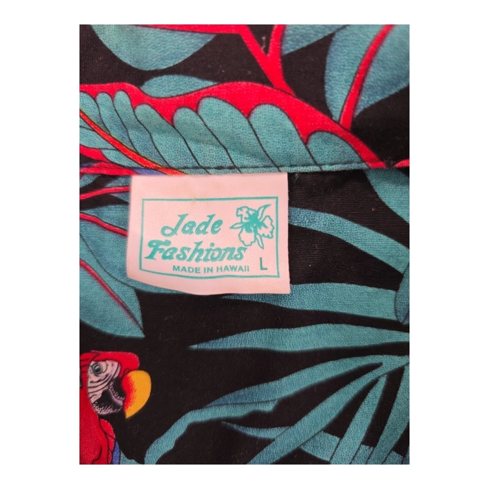 Мужская гавайская рубашка Aloha Jade Fashions с цветочным рисунком попугай черный хлопок размер L - Изображение 3 из 4