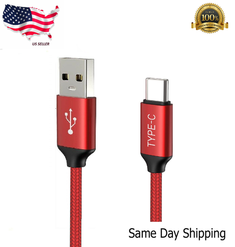 RED Braided USB-C to USB-A Fast Charging Cable Quick Charger Type C Sync Cord - Picture 2 of 5