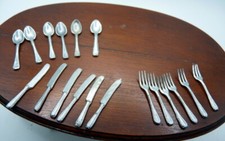 Antique German Soft Metal 18 Piece SILVERWARE Flatware 1:12 Dollhouse Miniature
