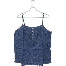  54 Haven Well Within Tank Top Womens Size L Blue Floral Button Front NWT