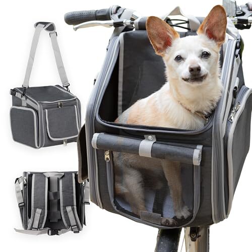 Dog Basket for Bike - 4-in-1 Pet Carrier Backpack & Puppy Car Seat for Grey - Picture 2 of 8