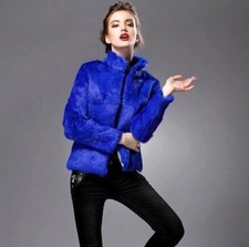 GIACCA VERA PELLICCIA LAPIN*COLLO ALTO CAPPOTTO CORTO MANICA LUNGA 10 COLORI LUS