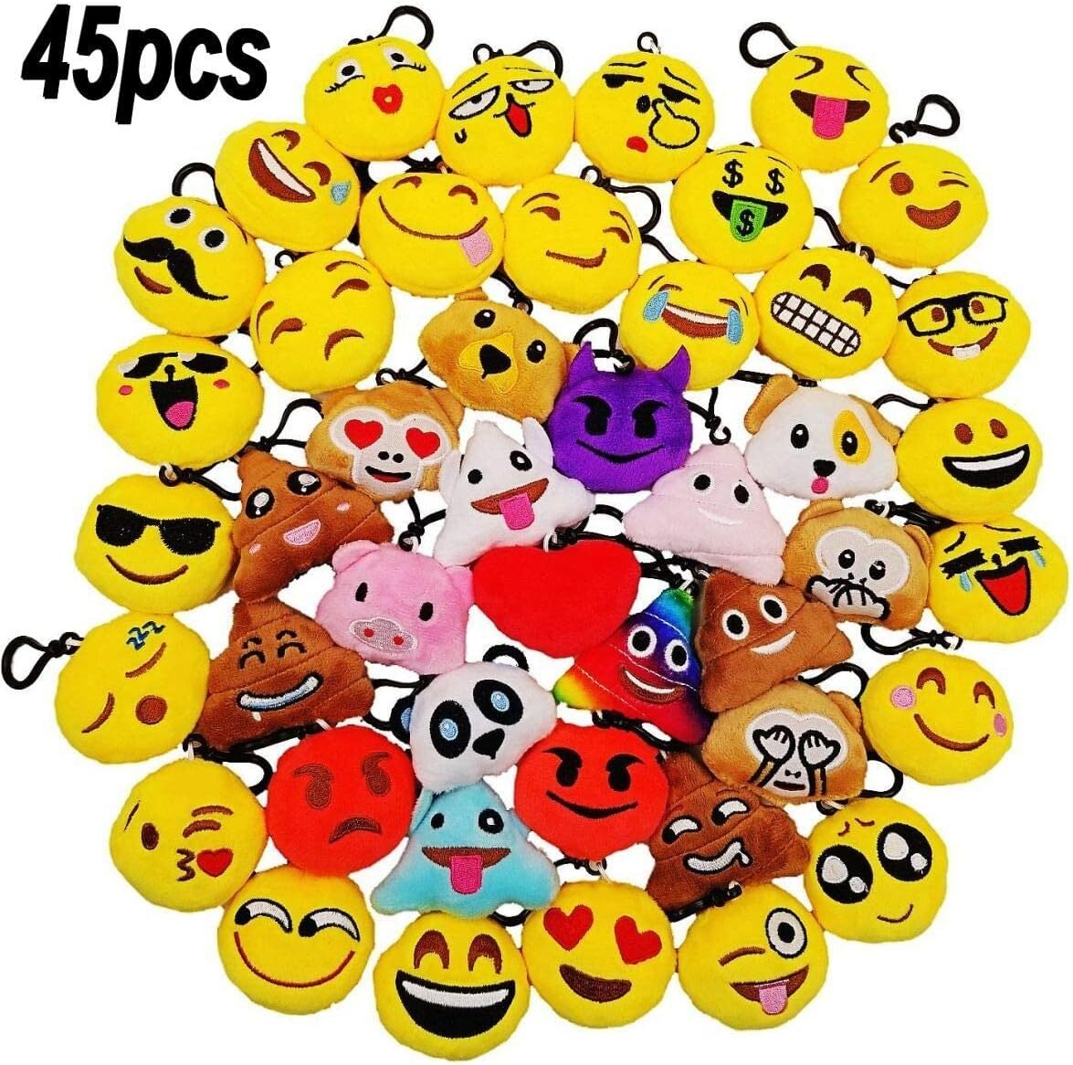 JZK 45 pcs Mini plush Emoji keychain,5cm / 2 inch Novelty 45 Keychain