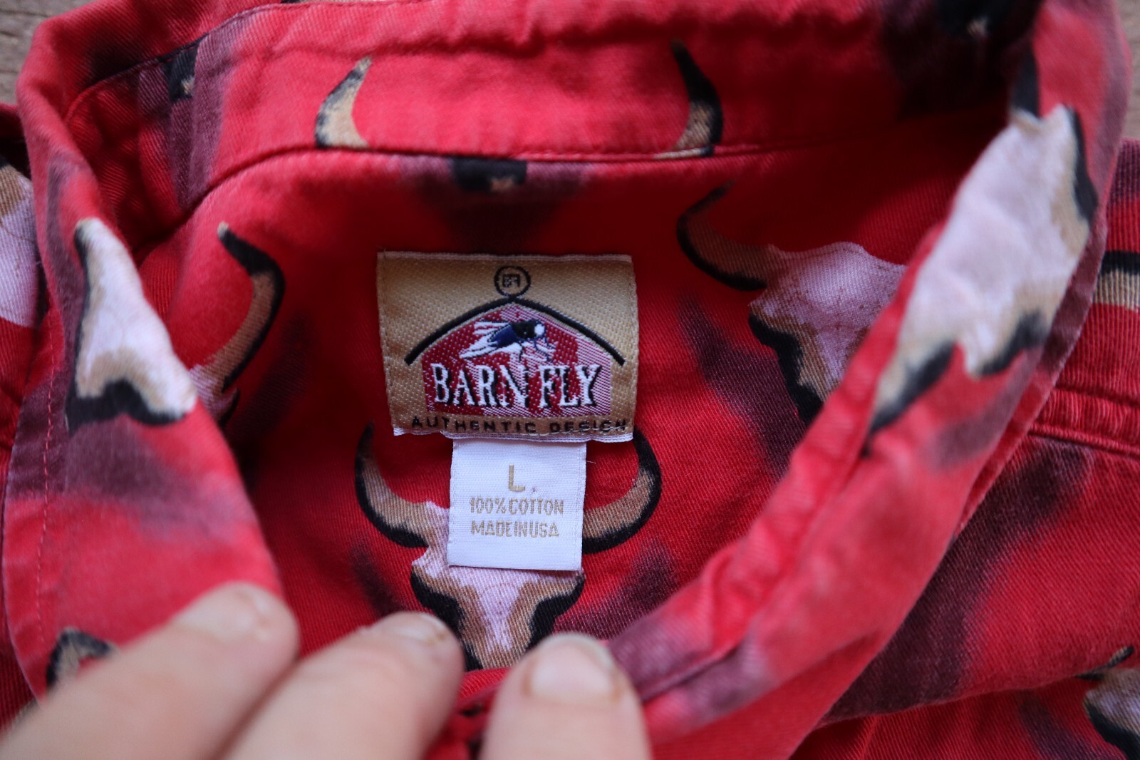 Red Patterned BARN FLY LS Button Front Shirt Long… - image 2