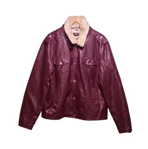 NWT Members Only Heritage Bomber Jacket Oxblood Faux Leather Faux Sherpa XL - Picture 1 of 4