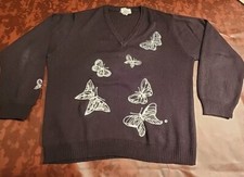Vintage Cyn Les Shirlee Embroidered BUTTERFLY Sweater Size 44