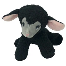 Vintage Shabby Black Sheep Plush with Eyelashes Farm Animal Fair Stuffed Animal
