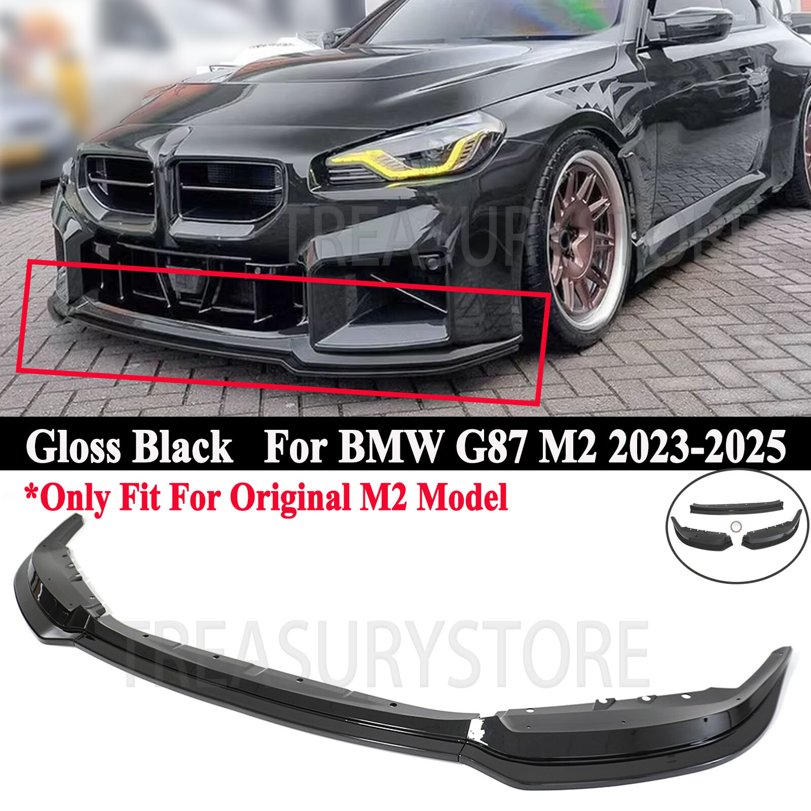 BMW G87 M2 2022-2025 Gloss Black MH Style Front Bumper Lip Spoiler