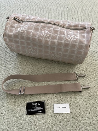 CHANEL BEIGE NYLON TRAVEL LINE REMOVABLE STRAP CC LOGO DUFFLE BAG: New Authentic