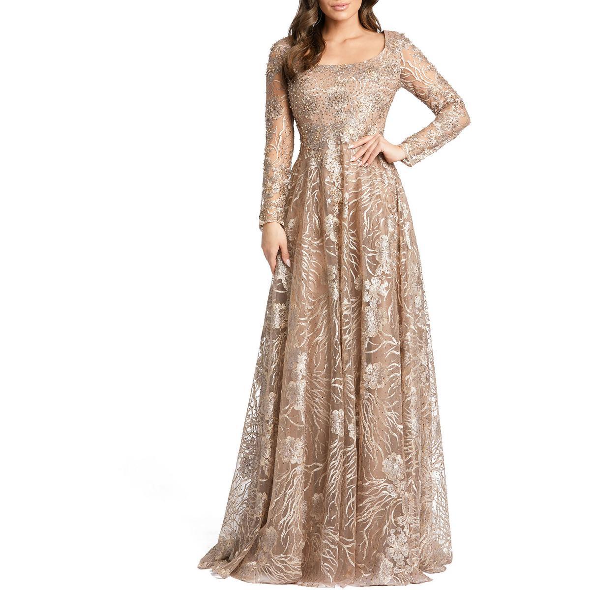 Женское официальное вечернее платье Mac Duggal с золотой цветочной вышивкой, 8 BHFO 1322