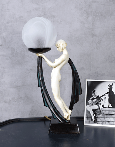Lampe Kugelschirm Art Deco Tischleuchte Tänzerin Tischlampe Nachttischlampe neu - Picture 4 of 6