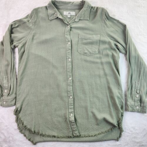 Thread Supply Shirt Damen L Salbei Leinen Tunika ausgefranster Saum Lagenlook Festival