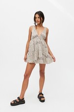Urban Outfitters Claudette Plunging Frock Dress L Women Casual Boho NEW 37336