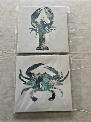 NEW LOT OF 2 SPECIAL MOMENTS WALL ART REPRODUCTION ENCADREE LOBSTER & CRAB 7X7