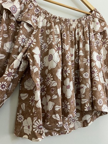 Free People brown off shoulder top wide neck brown daisy print sample - Picture 5 of 9