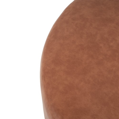 Brown PU Leather Ottoman - Round Upholstered Footrest, 30" Wide, Multi-Use - Picture 32 of 61