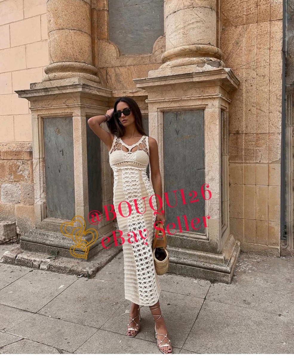新作新品 LADY CROCHET KNIT DRESS ZARA CROCHET KNIT DRESS LIMITED EDITION ECRU WHITE BEIGE S,M