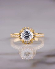 2Ct Round Cut Lab Created Diamond Halo Engagement Ring 14K Yellow Gold Plated